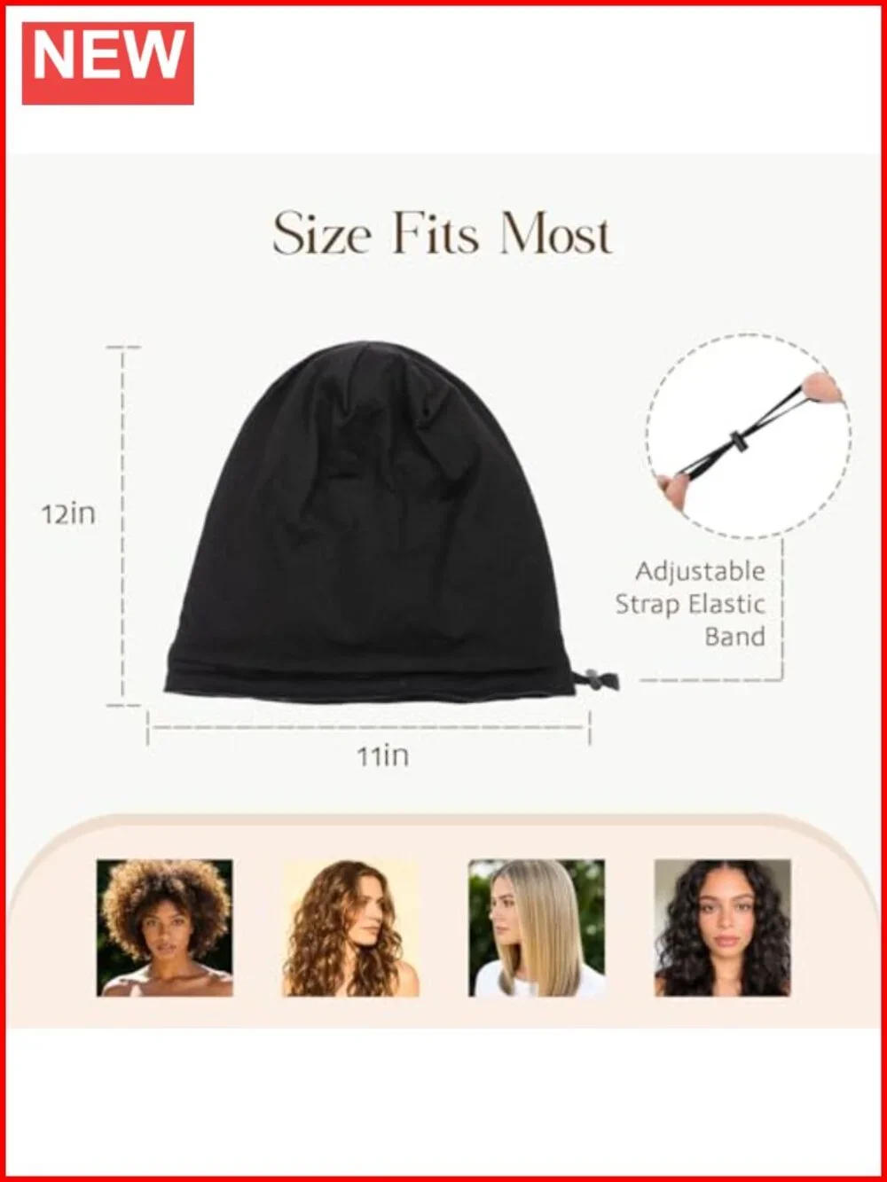 Adjustable Silk Hair Bonnet for Sleeping, Satin Lined Sleep Cap
